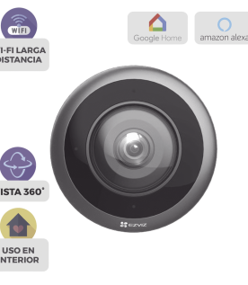 Cámara WiFi Panorámica Fisheye 360° / Resolución 3K+  / Visión Nocturna IR 10m / Detección IA Humana / Doble Banda 2.4-5GHz / Audio Bidireccional / Almacenamiento MicroSD 512GB / H.265