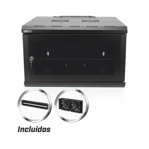 Gabinete de Pared PRECISION 19 in 6UR (455mm) - Puerta Perforada Incluye: 2 Ventiladores y Panel Cepillo
