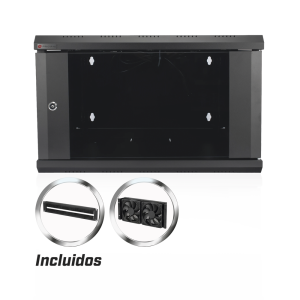 Gabinete de Pared PRECISION 19 in 6UR (455mm) - Cristal Templado. Incluye: 2 Ventiladores y Panel Cepillo