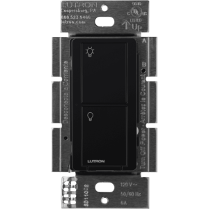 Interruptor de pared inalámbrico on/off de 2 botones, 5 A para LED/CFL, voltaje dual 120/277 V sin cable neutro, compatible con control Pico y sensores Radio Powr Savr