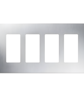 Placa de pared Claro de 4 espacios, acabado acero inoxidable, sin tornillos ni herrajes visibles, para atenuadores y dispositivos Lutron estilo Designer