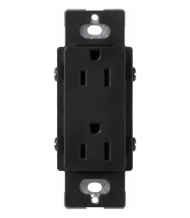 Tomacorriente dúplex de 15 A y 125 V, color negro brillante, familia Claro, apertura estilo Designer para placas de pared Lutron sin tornillos (placa se vende por separado)