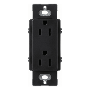 Tomacorriente dúplex de 15 A y 125 V, color negro brillante, familia Claro, apertura estilo Designer para placas de pared Lutron sin tornillos (placa se vende por separado)