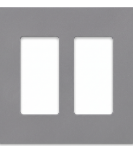 Placa de pared Claro de 2 espacios sin tornillos visibles, para atenuadores, apagadores y controles Lutron con apertura tipo Designer, acabado brillante color gris