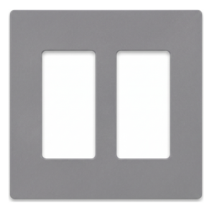 Placa de pared Claro de 2 espacios sin tornillos visibles, para atenuadores, apagadores y controles Lutron con apertura tipo Designer, acabado brillante color gris