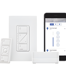 Kit de inicio Caseta Wireless con hub Smart Bridge Pro, atenuador de pared de 120 V, control remoto Pico y placa Claro, compatible con Apple HomeKit, Alexa y Google Assistant