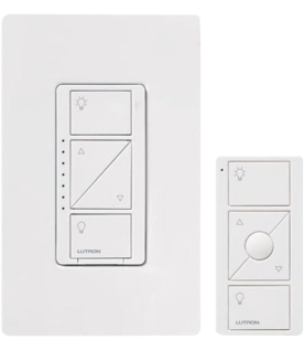 Kit de atenuador de pared inteligente sin cable neutro con control remoto Pico y placa Claro, 600 W incandescente/halógeno o 150 W LED atenuable, Caseta Wireless