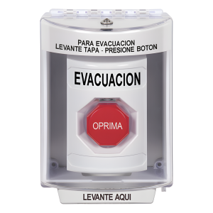 Botón de Evacuación, Cubierta de Policarbonato Súper Resistente de Superficie con Espaciador, Restablecimiento con Llave, Con Bocina de Advertencia