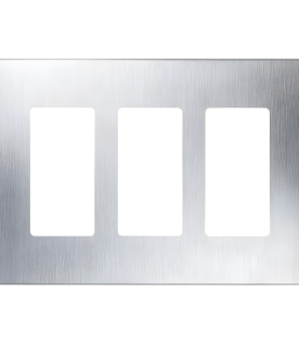 Placa de pared Claro de 3 espacios sin tornillos visibles, acabado en acero inoxidable, para atenuadores y controles Lutron Maestro, Diva, Skylark y control Pico