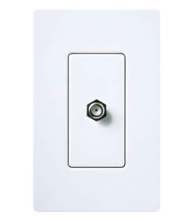 Toma de pared para cable coaxial con conector tipo F de 75 ohms, estilo Designer de la línea Claro, para señal de TV, color blanco brillante