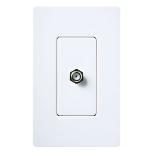 Toma de pared para cable coaxial con conector tipo F de 75 ohms, estilo Designer de la línea Claro, para señal de TV, color blanco brillante