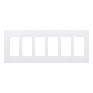 Placa de pared Claro de 6 espacios sin tornillos visibles, apertura estilo decorador, blanco brillante, para atenuadores, apagadores y controles Pico de Lutron