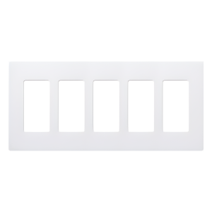 Placa de pared Claro de 5 espacios sin tornillos visibles, color blanco brillante, para atenuadores, apagadores y controles Pico Lutron