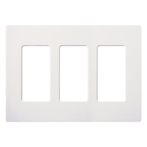 Placa de pared Claro de 3 espacios sin tornillos visibles, color blanco brillante, para atenuadores, apagadores y controles Pico Lutron