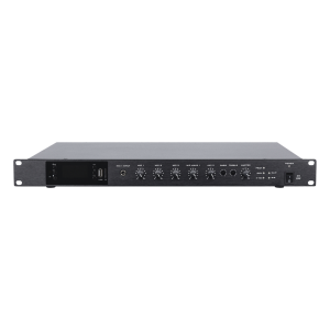 Amplificador de Audio | 1 canal | 350 W | Sistema 100V y Baja Impedancia | 4 Entradas de Micrófono Balanceadas | Bluetooth | USB | SD | FM | Montaje en Rack