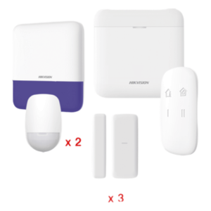 (AX PRO) KIT de Alarma AX PRO / Incluye: 1 Hub con batería de respaldo / 2 Sensores PIR / 3 Contactos Magnéticos mini / 1 Control Remoto / 1 Sirena Inalambrica Exterior  / WiFi / Compatible con Hik-Connect P2P