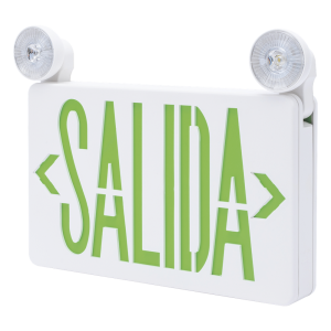 Letrero de Emergencia LED DUAL / Luz de Salida y Emergencia Integrada / Montaje Universal Pared-Lateral-Techo / Doble Voltaje 120-277 VAC / Batería 6V 4.5Ah / 3W Bajo Consumo