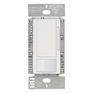 Atenuador 0-10 V con sensor de presencia Maestro para balastros electrónicos y drivers LED, 120-277 V, 8 A, tecnología XCT, unipolar o 3 vías, color blanco
