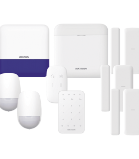 (AX PRO) KIT de Alarma AX PRO / Incluye: 1 Hub con batería de respaldo/ 2 Sensores PIR / 3 Contactos Magnéticos mini / 1 Control Remoto / 1 Sirena Inalambrica Exterior /1 Teclado Inalámbrico / WiFi / Compatible con Hik-Connect P2P