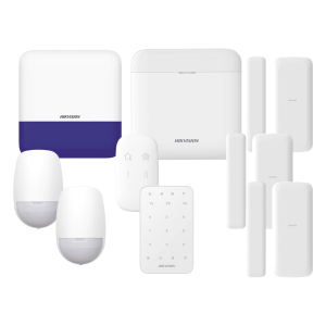 (AX PRO) KIT de Alarma AX PRO / Incluye: 1 Hub con batería de respaldo/ 2 Sensores PIR / 3 Contactos Magnéticos mini / 1 Control Remoto / 1 Sirena Inalambrica Exterior /1 Teclado Inalámbrico / WiFi / Compatible con Hik-Connect P2P