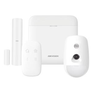 (AX PRO) KIT de Alarma AX PRO / Incluye: 1 Hub con bateria de respaldo / 1 Sensor PIR con Cámara / 1 Contacto Magnético / 1 Control Remoto / WiFi / Compatible con Hik-Connect P2P