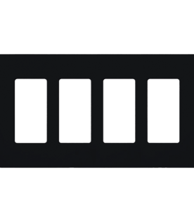 Placa de pared de 4 espacios sin tornillos visibles, acabado satinado color Midnight (gris oscuro), para atenuadores y controles Lutron con apertura tipo designer