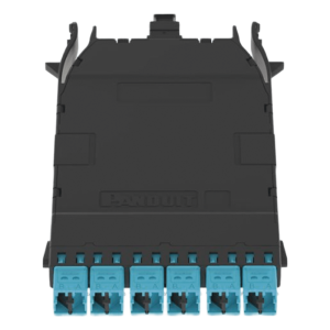 Cassette HD Flex Para 12 Fibras Multimodo OM4, de MPO a 6 Conectores LC Duplex, Color Aqua