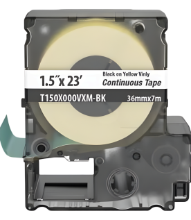 Casete de Etiquetas de Vinilo de Cinta Continua, Color Negro Sobre Amarillo, Uso Interior/Exterior, 36 mm de Ancho x 7 Metros (22.97 Pies) de Largo