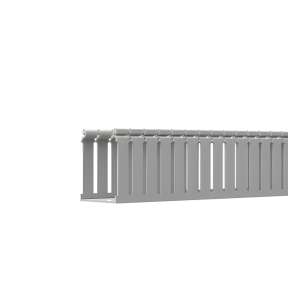 Canaleta Ranurada de PVC con Tapa, Tipo F, 108 mm de Ancho, 104.1 mm de Alto y 2 m de Largo, Color Gris