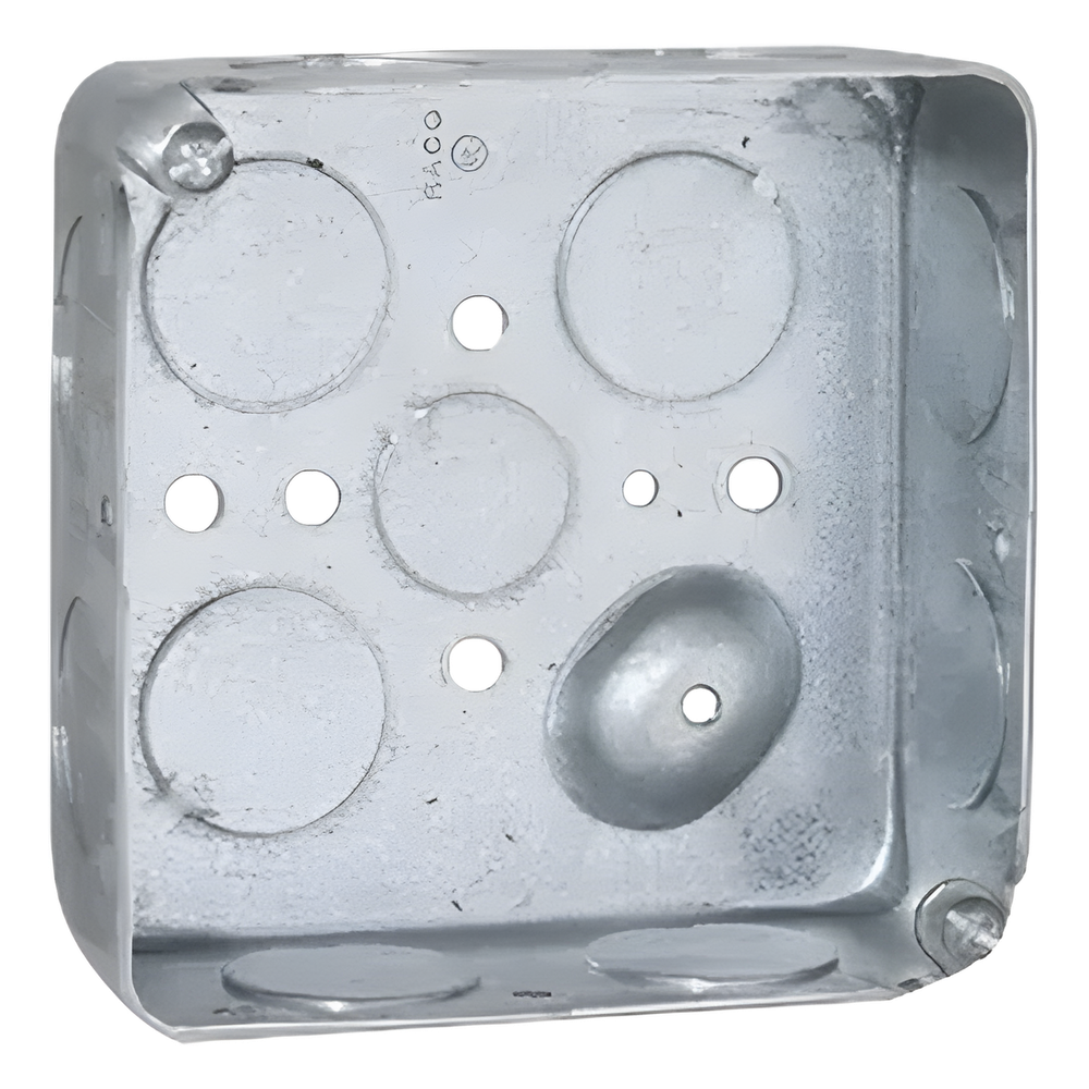 Caja Cuadrada 4 x 4"/Profundidad 1- 1/2"/ 11 Entradas de 3/4" y 1 de 1/2".