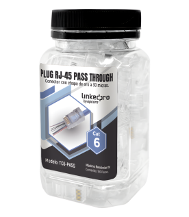 Bote con 100 Plugs Pass Through RJ45 Cat6 sin Blindaje, Chapado de Oro a 30 Micras para Durabilidad Extrema