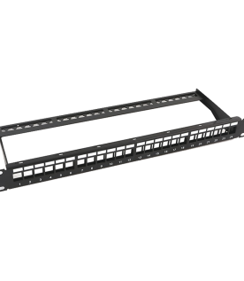 Patch Panel Modular sin Blindaje de 24 Puertos, 1U, con Barra para Organizar Cable