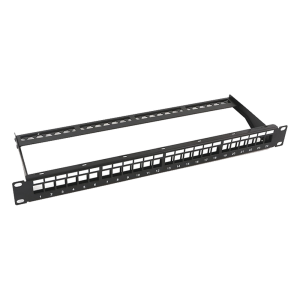 Patch Panel Modular sin Blindaje de 24 Puertos, 1U, con Barra para Organizar Cable