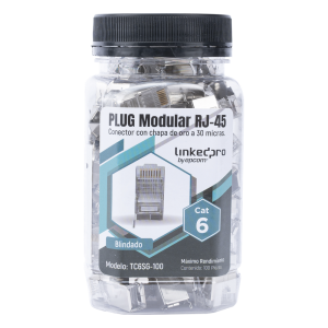 Bote con 100 Piezas de Plug Modular RJ45 Cat6 Blindado con Pin de Tierra, Chapado de Oro a 30 Micras para Durabilidad Extrema