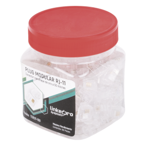 Bote con 100 Piezas de Plug Modular Tipo RJ11 de 4 Contactos Chapado de Oro a 50 Micras