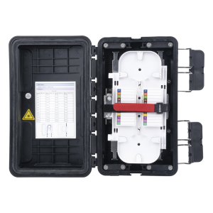 Caja de Distribución de Fibra Óptica, Hasta 96 Empalmes, Exterior IP65, Color Negro