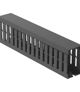 Canaleta Ranurada de PVC con Tapa, Tipo F, 32 mm de Ancho, 53.8 mm de Alto y 2 m de Largo, Color Gris