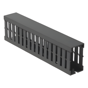 Canaleta Ranurada de PVC con Tapa, Tipo F, 32 mm de Ancho, 53.8 mm de Alto y 2 m de Largo, Color Gris