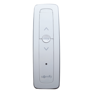 Control remoto 1 canal para motores de persiana Somfy con señal inalámbrica, instrucciones: sube, baja y detener, con posición favorita programada.