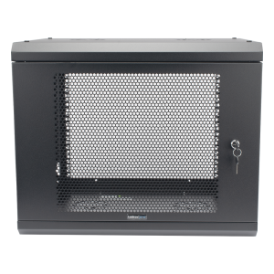 Gabinete de Pared de 9U con Puerta Perforada, 455 mm de Profundidad, Rack de 19'', Acero Reforzado Color Negro.