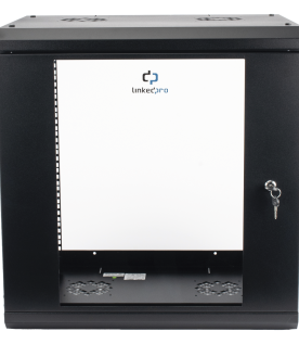 Gabinete de Pared de 12U con Puerta de Cristal Templado, 455 mm de Profundidad, Rack de 19'', Acero Reforzado Color Negro.