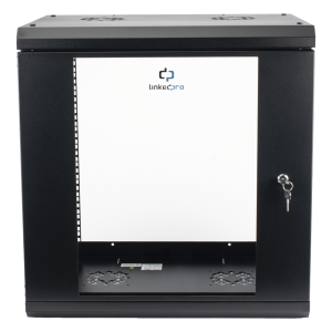 Gabinete de Pared de 12U con Puerta de Cristal Templado, 455 mm de Profundidad, Rack de 19'', Acero Reforzado Color Negro.