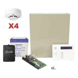 Kit de panel de control antirrobo VISTA-48LA con teclado-receptor inalámbrico 6160RF, gabinete, batería, transformador y 4 detectores de humo