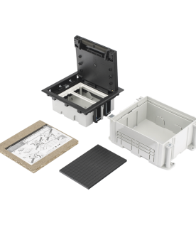 Caja de Suelo Simon Serie S / Para Voz, Datos o Contactos Eléctricos / Capacidad para 2 Módulos / Con Registro Integrado para Fijación en Concreto / Profundidad Ajustable de 70 a 100 mm (2.76 a 3.94 pulgadas) / Alta Resistencia Mecánica y Térmica