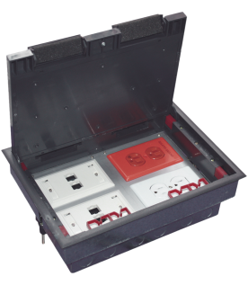 Caja de Piso para Cuatro Módulos Universales (Socket M4), para Alimentación Eléctrica y Redes de Datos (11000-43401) No Incluye Faceplates