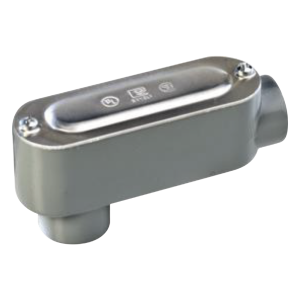 Caja oval roscada tipo LB de 1 1/4" (31.8 mm) incluye tapa y tornillos.