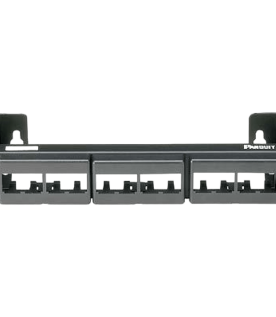 Panel de Parcheo Modular (Sin Conectores), de 12 Puertos Mini-Com, Instalación en Pared con Montaje Incluido, Color Negro
