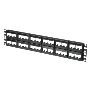 Panel de Parcheo Modular Mini-Com (Sin Conectores), Plano, Sin Blindaje, Con Etiqueta y Cubierta, de 48 Puertos, 2UR