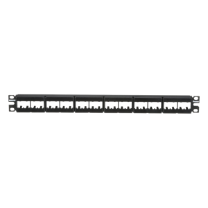Panel de Parcheo Modular Mini-Com (Sin Conectores), Plano, Sin Blindaje, Con Etiqueta y Cubierta, de 24 Puertos, 1UR