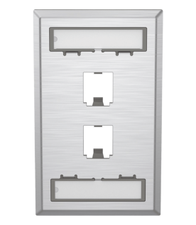 Placa de Pared Vertical, de Acero Inoxidable, Salida Para 2 Puertos Mini-Com, Con Espacios Para Etiquetas
